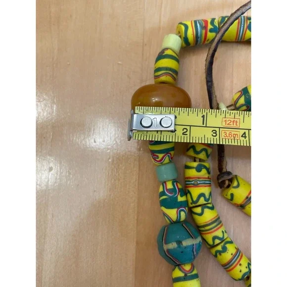 Vintage African Trade Bead Necklace Faux Amber Millefiori Glass Ethnic Bohemian - Picture 9 of 12